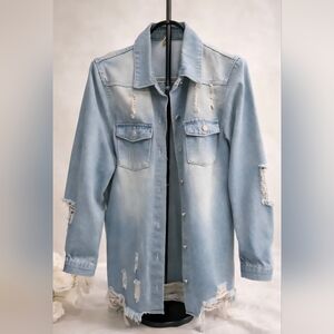 Source Unknown Light Blue Distressed Jean Jacket